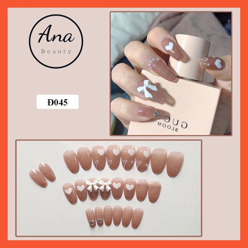 Móng tay giả đính đá kèm keo nailbox đính nơ cá tính