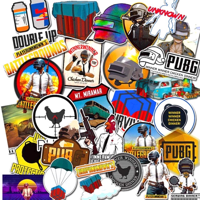 Sét 30-50 Sticker pubg ép lụa- hình dán Game pubg có đề can bóc dán