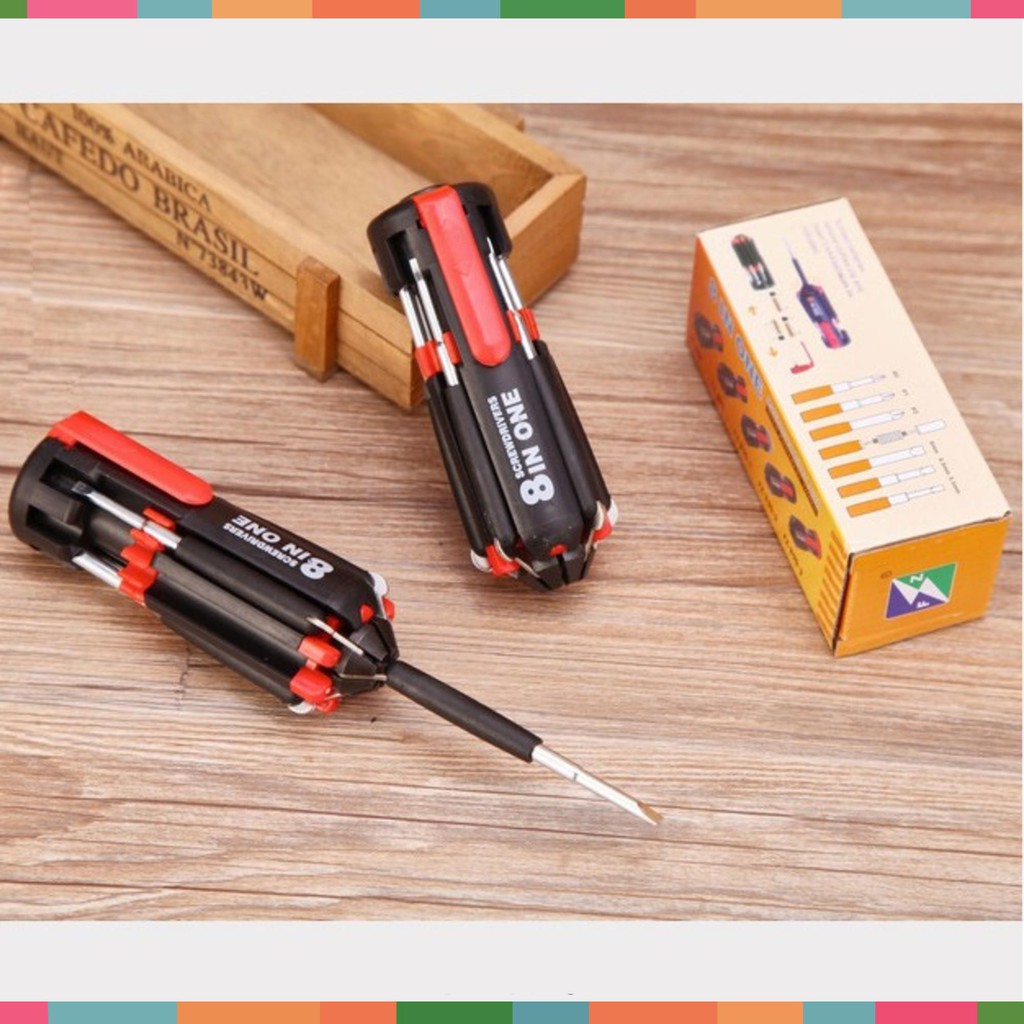 Xả Kho -  BỘ TUA VÍT ĐA NĂNG VẶN ỐC VÍT 8 TRONG 1 CÓ ĐÈN LED MULTIFUNCTION SCREWDRIVER LED LIGHTING