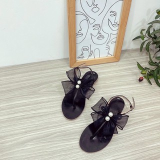 Sandal Sỏ Ngón Nữ Đính Nơ Ngọc- Sandal Xỏ Ngón Nơ- Xăng đan Kẹp Ngón Đính Ngọc Tiểu Thư Sang Chảnh- Sandal Xỏ Ngón Ngọc