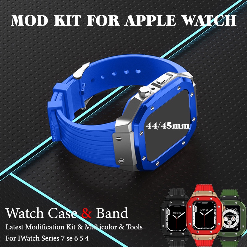Dây Đeo Đồng Hồ Bằng Silicone Và Kim Loại Cho Apple Watch 7 SE 6 5 4 Band 44mm 45mm