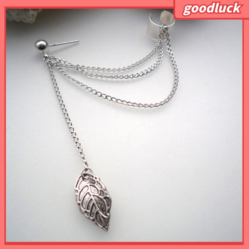 Khuyên tai dáng dài phối hình lá chất liệu kim loại cho nữ