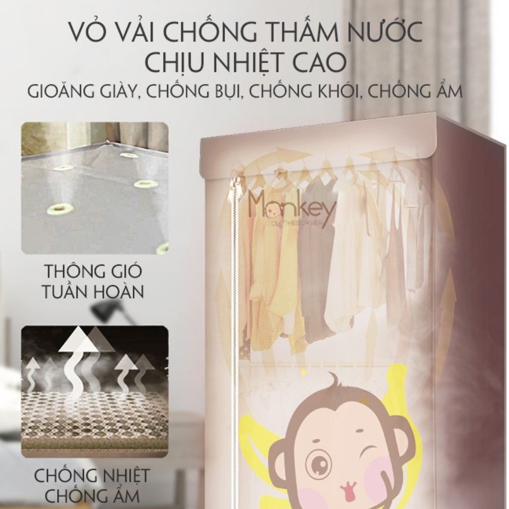 Tủ sấy quần áo có điều khiển từ xa sấy siêu nhanh, máy sấy quần áo công suất 1200W không gây tiếng ồn