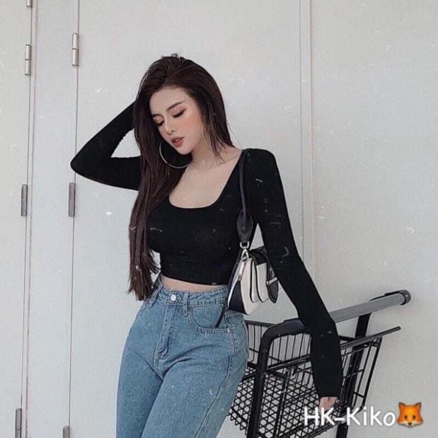 Áo tăm zip dài tay croptop