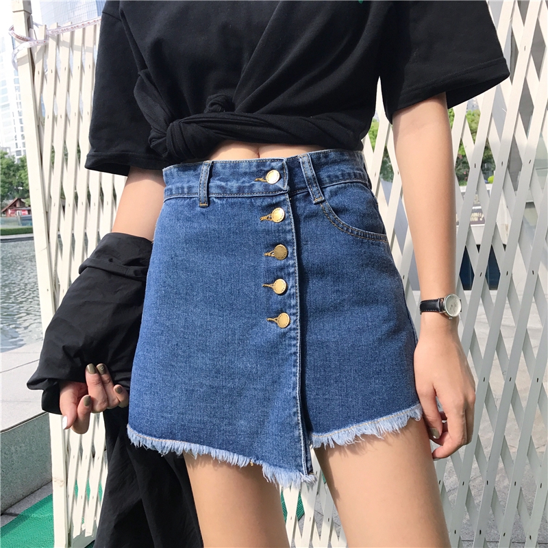 Quần short denim lưng cao phong cách Hàn Quốc cổ điển | BigBuy360 - bigbuy360.vn