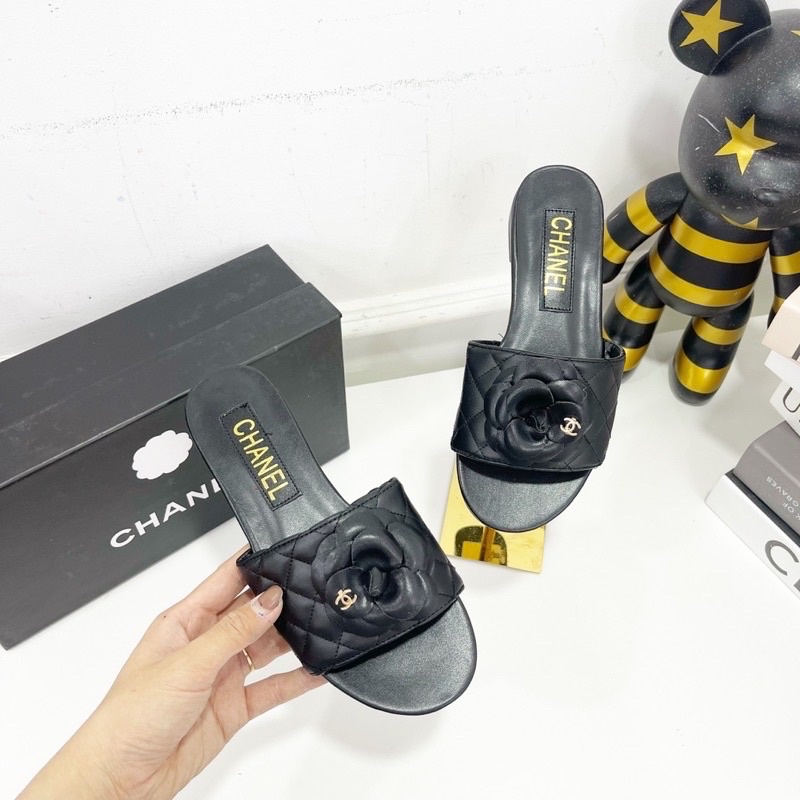 Dép cn hoa trà quai ngang đế bằng fullbox