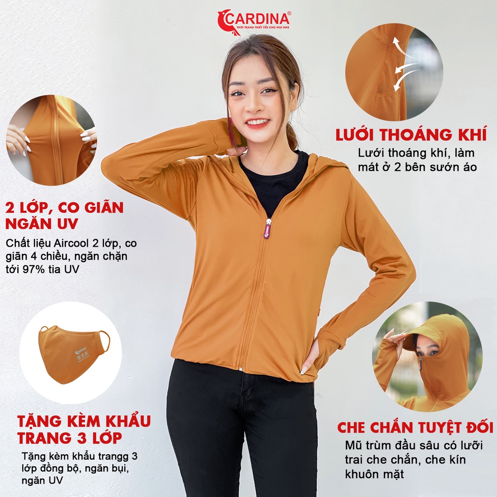 [Mã FADEP0610 giảm 10K đơn 99K] Áo Chống Nắng Nữ 𝐂𝐀𝐑𝐃𝐈𝐍𝐀 2 Lớp Chất Thun Lạnh Nhật Cao Cấp Chống Tia UV 2NF2