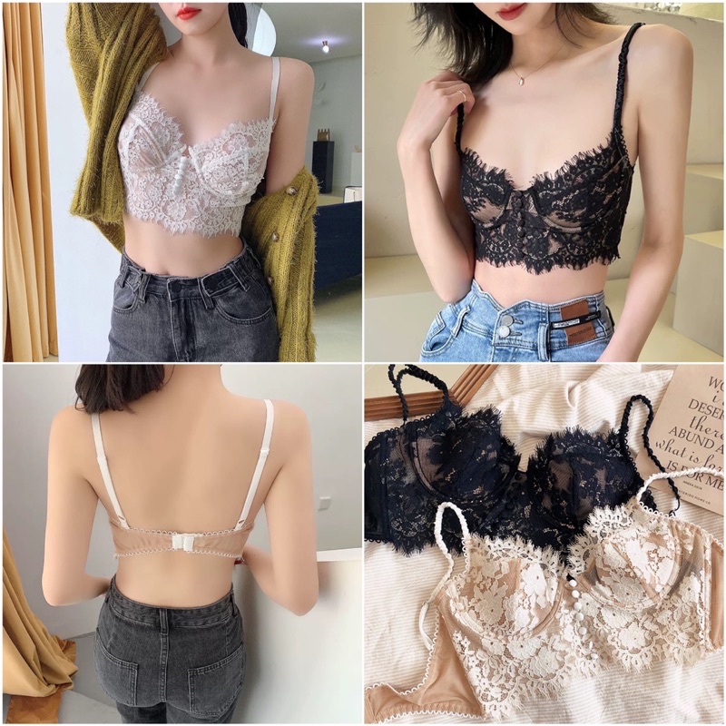 Áo Lót Nữ Ren Mỏng Có Gọng Đính Khuy Nâng Ngực Kiểu Dáng Xuyên Thấu Hàng Cao Cấp 3300