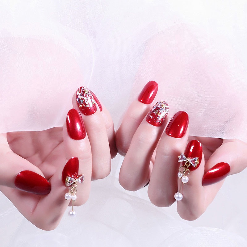 [Hàng mới về] Set 24 móng tay giả họa tiết quả cherry/dâu dễ thương cho nữ