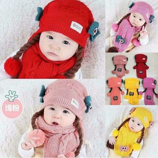 Set khăn mũ tết tóc đuôi sam