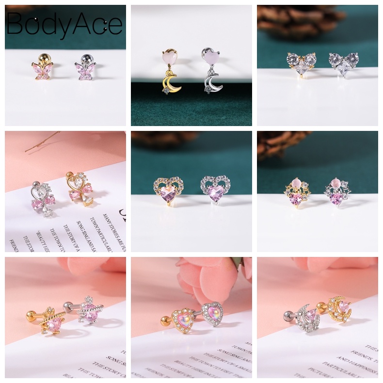 Set 1 / 3 Khuyên Xỏ Sụn Tai Bằng Thép Không Gỉ Nhiều Màu Sắc Cá Tính