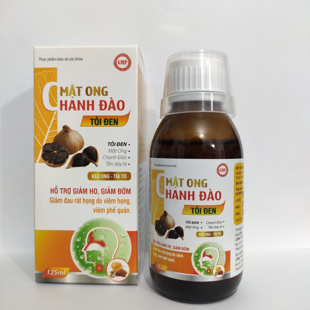 Siro ho Mật ong Chanh đào tỏi đen giảm ho, bổ phổi, hết ho gió, ho khan, ho lâu ngày, ho do viêm họng - Chai 125ml