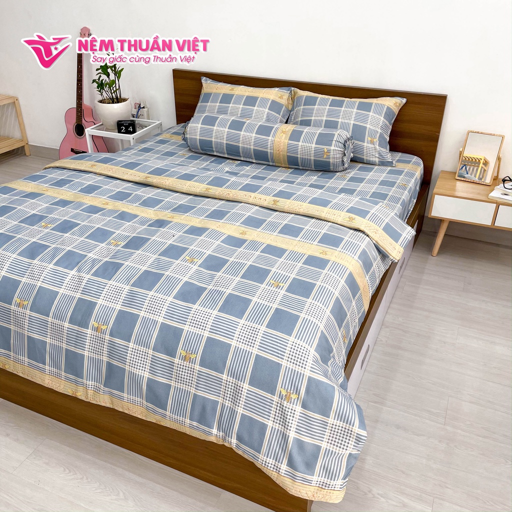 Mền Tencel Thuần Việt Cao Cấp - Caro Xanh Đậm TVM04 - Kích Thước 180x200