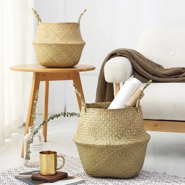 Giỏ Cói Trồng Cây Đựng Quần Áo - Decor Tự Nhiên Có Quai Hàng Chất Lượng Tốt