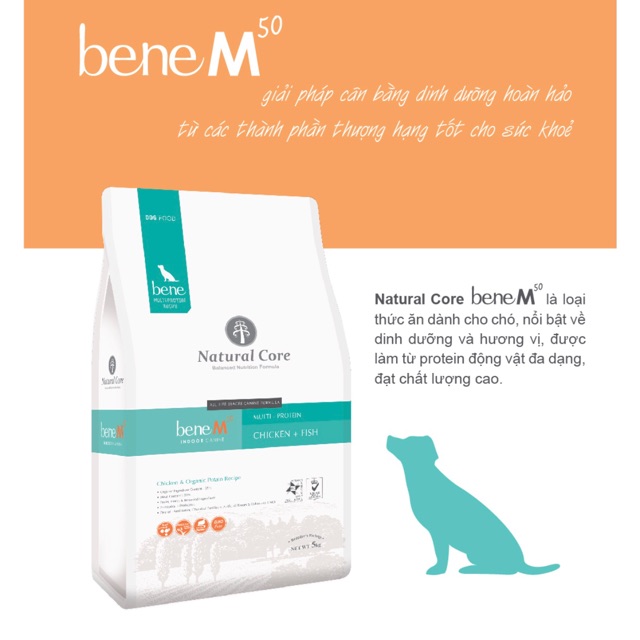 THỨC ĂN NATURAL CORE BENE M50 CHO CHÓ VỊ THỊT GÀ &amp; CÁ HỒI