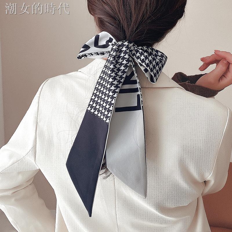 Khăn Choàng Cổ Thắt Nơ Họa Tiết Houndstooth Phong Cách Retro Pháp Thanh Lịch Cho Nữ