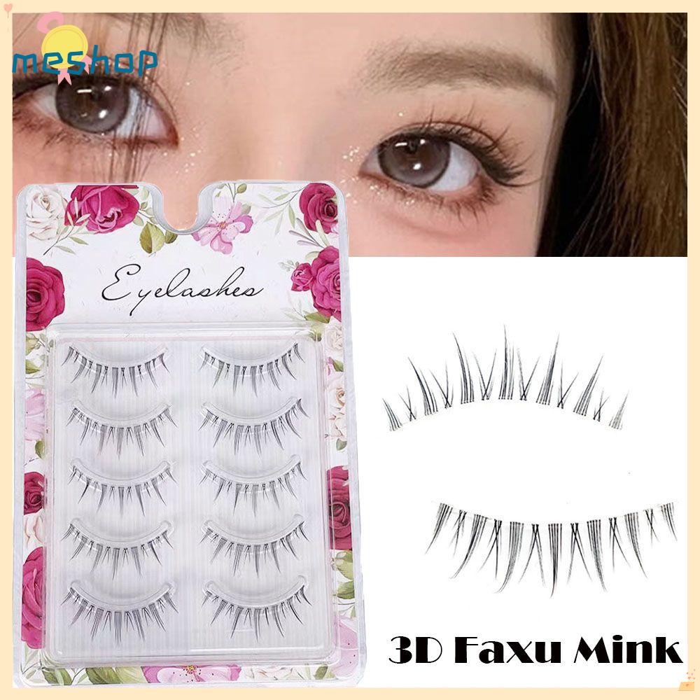 ME 5Pairs Super Light False Eyelashes Beginner Makeup Tools Thin Transparent Stem 3D Mink Hair Natural Simulated Handmade Fake Eyelashes Eyelash Extension Little Devil