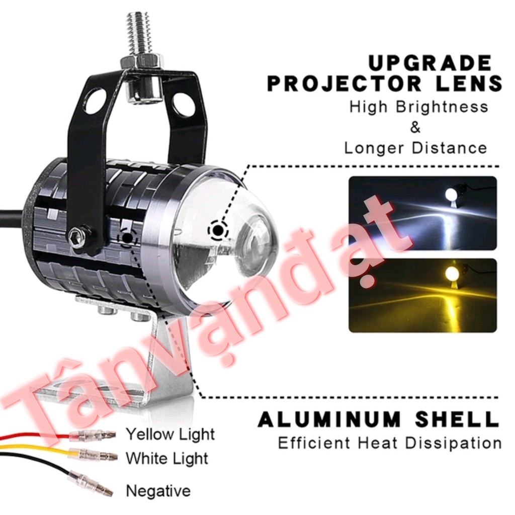 Bóng đèn bi cầu led đèn Trợ sáng 2 màu Vàng Trắng YWZ thiết kế mới kèm 2 chân gá lắp