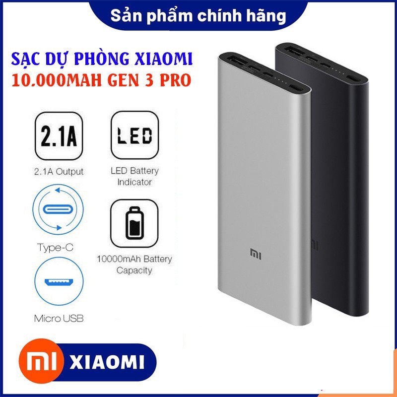 Pin Sạc Dự Phòng Xiaomi Gen 3 Polymer 10000mAh Tích Hợp Cổng Type-C PLM13ZM - Hàng Bảo Hành 6 Tháng