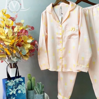 Pyjamas tay dài lụa satin Mai Ngô cao cấp