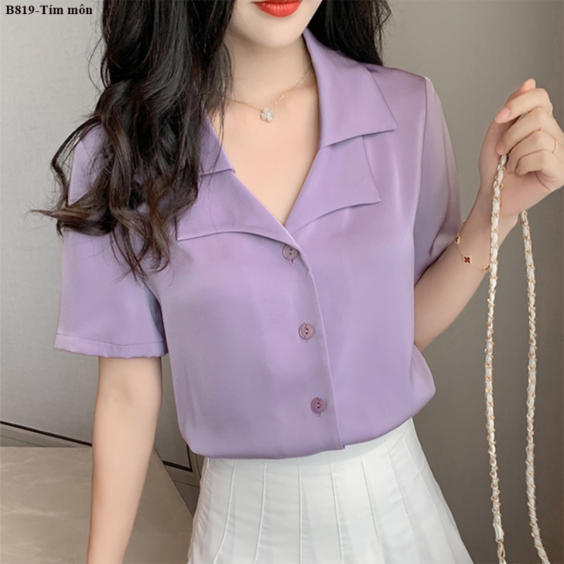 B819 ÁO SƠ MI LỤA Ý TAY NGẮN