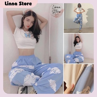 Set quần jogger kèm áo croptop 🦋 bộ áo croptop thêu bướm kèm quần sky 🦋