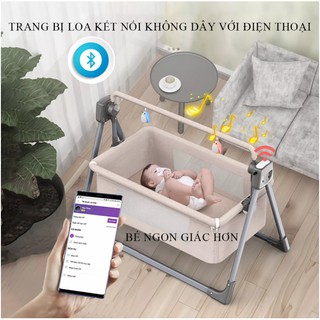 Nôi điện cho bé tự rung kèm màn và loa bluetooth không dây giúp bé ngon giấc, tặng kèm túi đựng cao cấp. Bảo hành 2 năm.