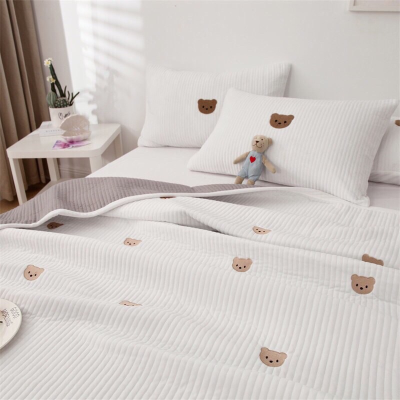 Chăn gối Gấu Teddy nỉ tuyết sữa cao cấp