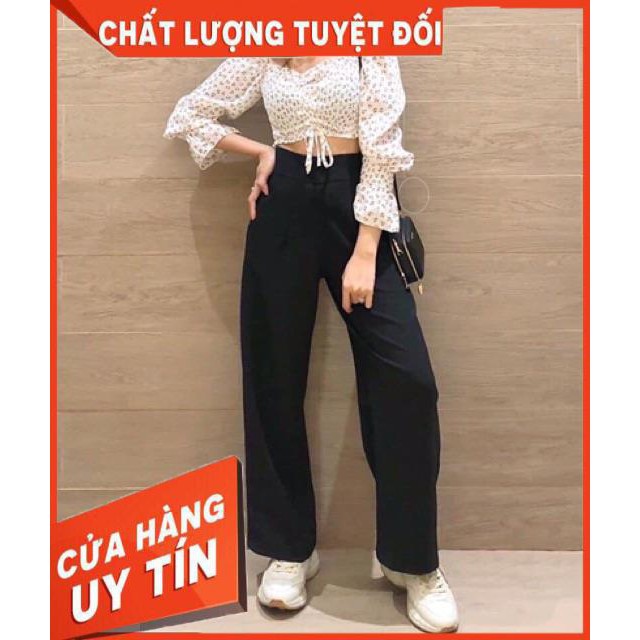 Quần tây ống rộng dáng siêu dài cạp cao- hình thật | BigBuy360 - bigbuy360.vn