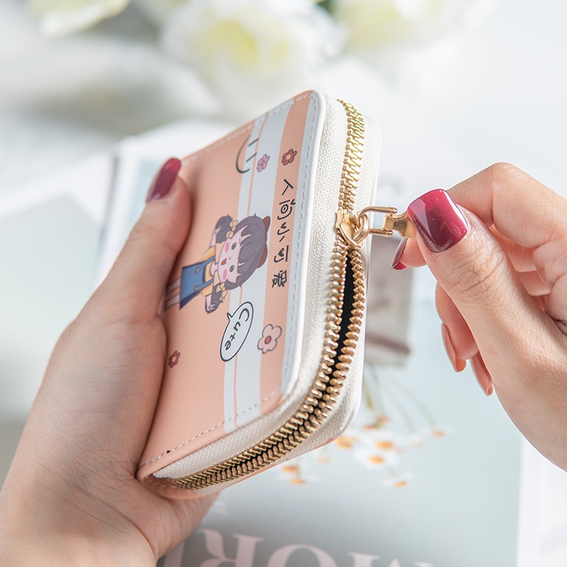 Ví Da PU Mini Cầm Tay Họa Tiết Cô Gái Summer Xinh Xắn Nhiều Ngăn Có Khóa Kéo Bóp Nữ Cute Hot Trend Dễ Thương