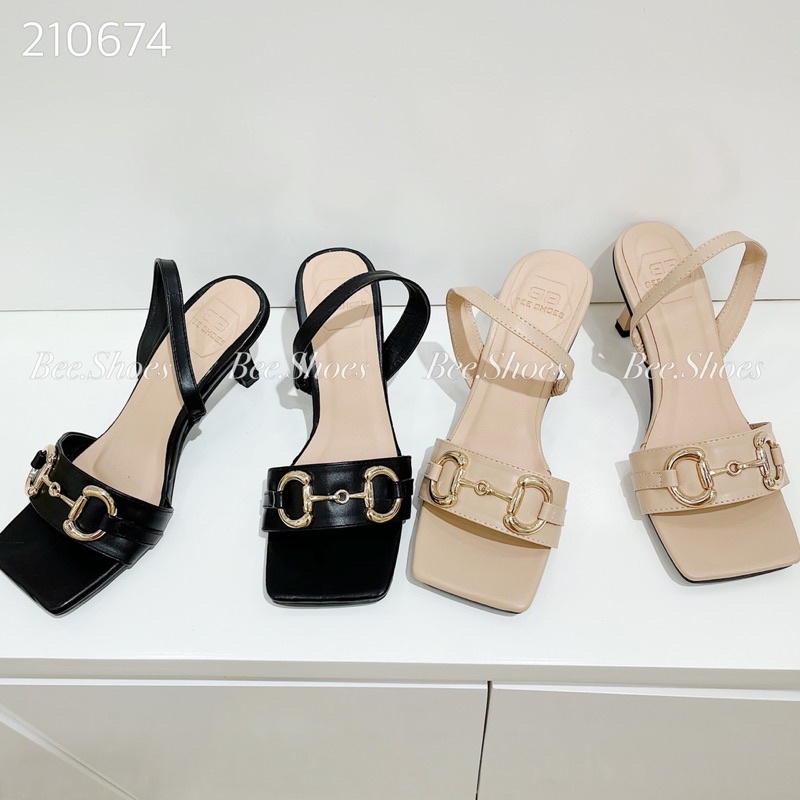 BEESHOES- SANDANLS NỮ MÙI VUÔNG KHÓA SẮT- SANDANLS NỮ THỜI TRANG GÓT NHỌN CAO 7 PHÂN SẴN MÀU ĐEN,KEM,TRẮNG 210674