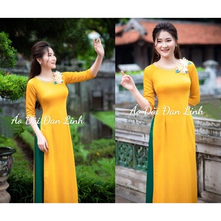 Áo dài vàng kết hoa đính ngọc trẻ trung - Áo Dài Đan Linh
