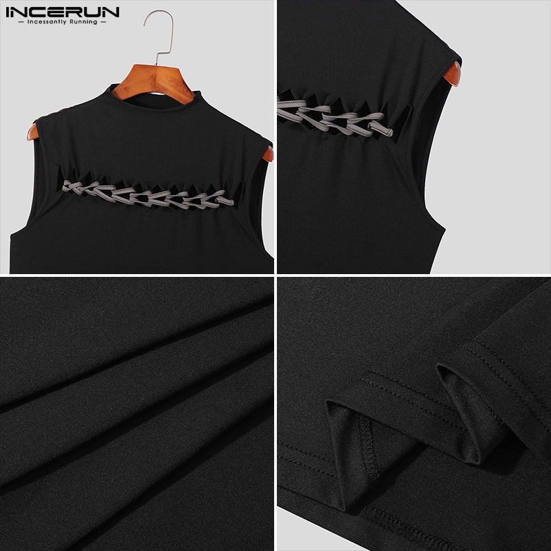 Áo sát nách INCERUN màu đen thiết kế thắt dây độc đáo thời trang cá tính cho nam