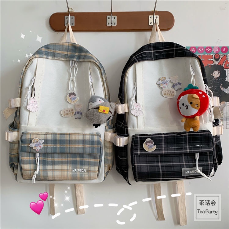 Ba Lô Vải Canvas Họa Tiết Caro M7Ii Phong Cách Hàn Quốc Cho Nữ Sinh