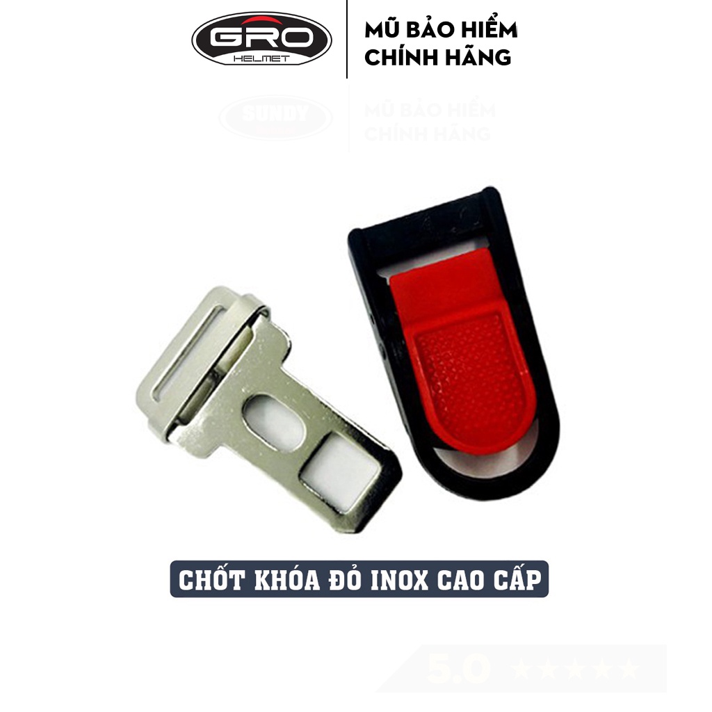 Bộ khóa cài, chốt cài quai nón mũ bảo hiểm GRO bằng inox bền đẹp, chắc chắn, an toàn