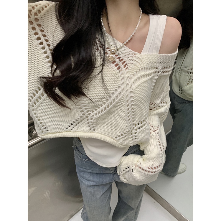 DUNEA Áo Sweater Dệt Kim Tay Dài Và Áo Camisole Đơn Giản Cổ Điển Hàn Quốc Cho Nữ