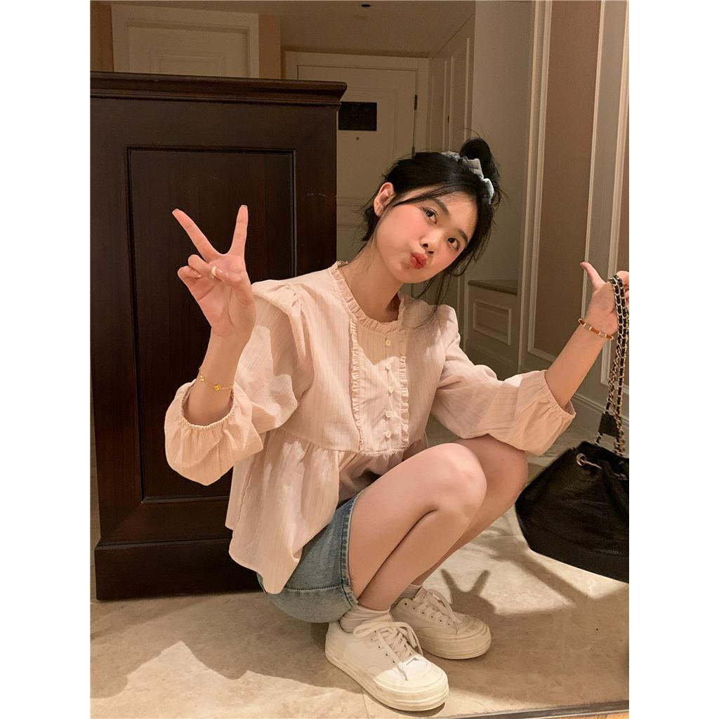 63797 Áo Sơ Mi Dài Tay Ren Ngọt Ngào