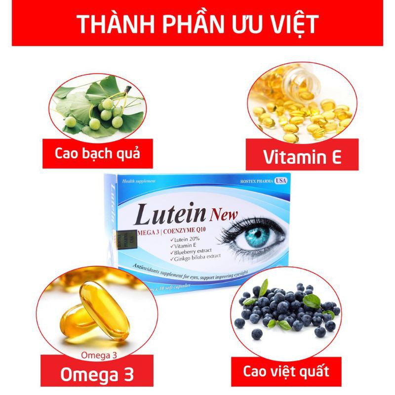 Viên uống sáng mắt Lutein New Omega 3 giảm khô mắt, mờ mắt, mỏi mắt - Hộp 30 viên