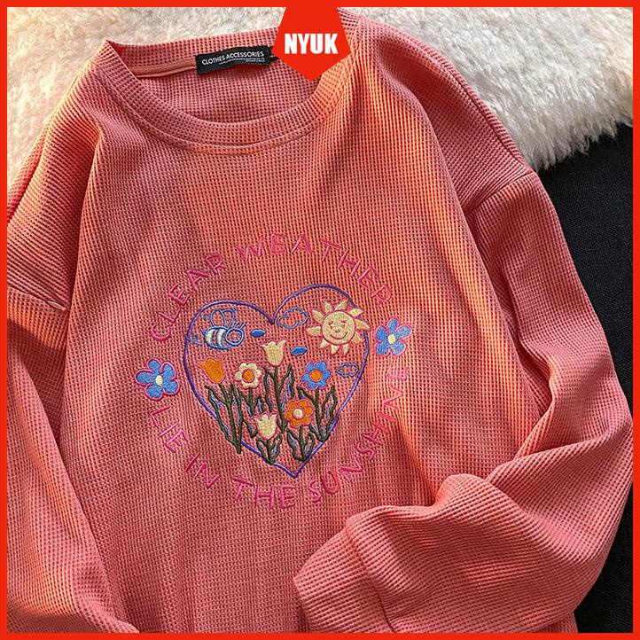 Áo Sweater Tay Dài Cổ Tròn Dáng Rộng Thêu Họa Tiết Phong Cách Hàn Quốc Cho Nữ | BigBuy360 - bigbuy360.vn