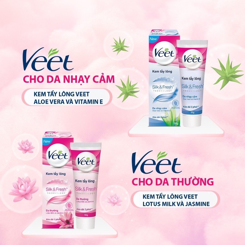 Kem Tẩy Lông VEET Silk & Fresh Sensitive Tuýp 50g