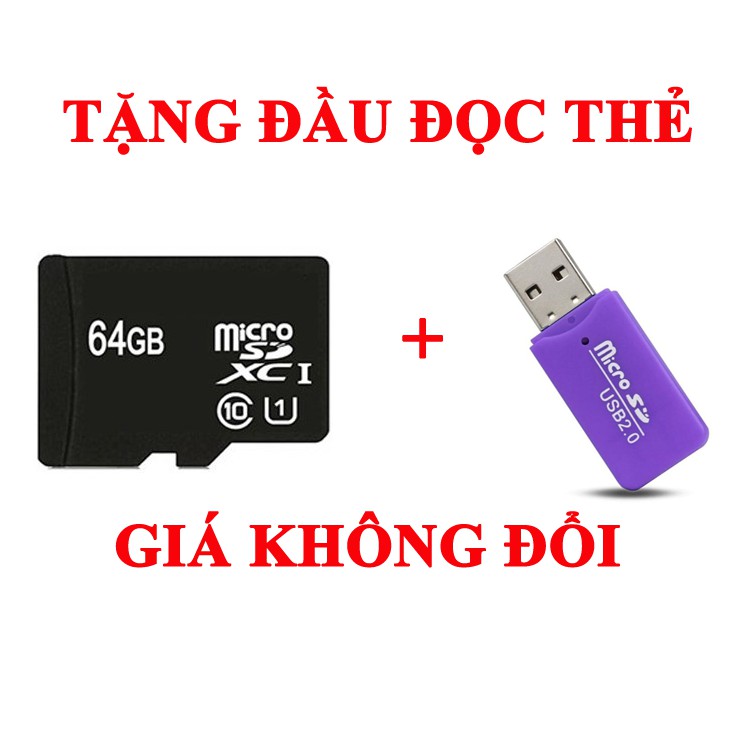 thẻ nhớ 64gb - micro sdxc 64g tặng kèm đầu đọc thẻ - tăng khả năng lưu trữ trên điện thoại và camera ip