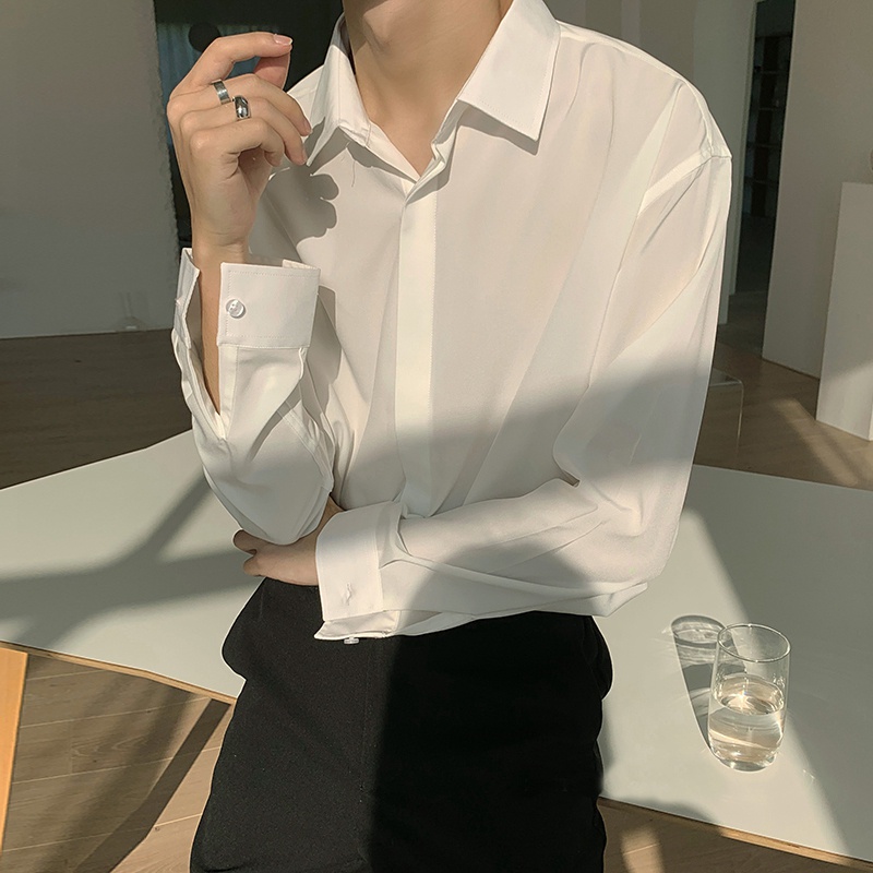 Áo Sơ Mi Trơn Tay Dài Cổ Đứng Phong Cách Hàn Quốc Thời Trang Mùa Hè Cho Nam 2022