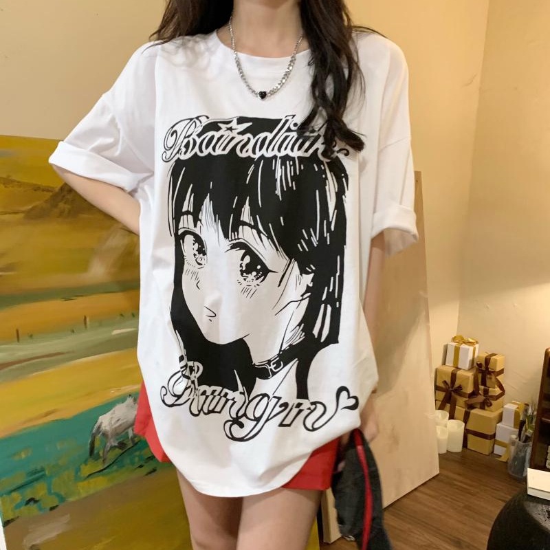 SUXI Áo Thun Tay Ngắn Cổ Tròn Dáng Rộng In Họa Tiết Thời Trang Mùa Hè Xinh Xắn Cho Nữ