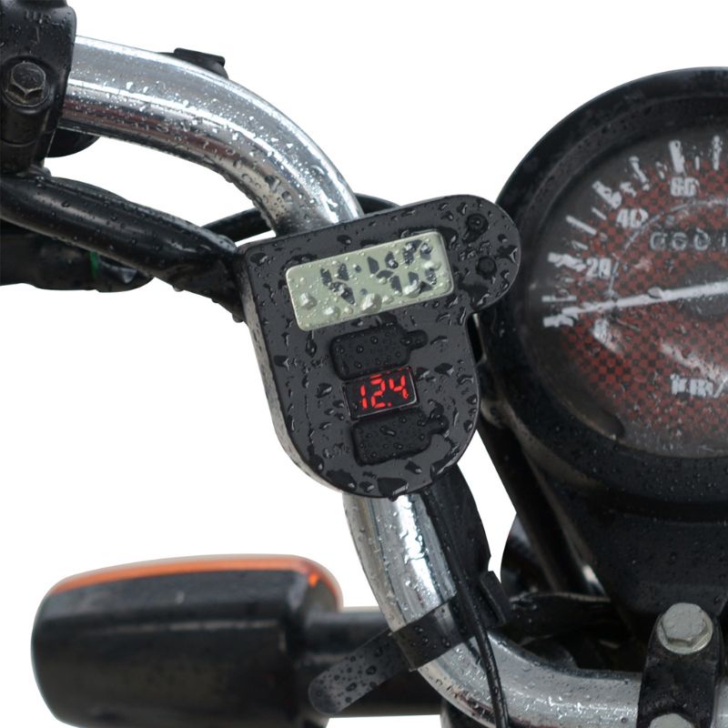 Bộ Sạc USB Kép 12V 24V Chống Nước Có Đồng Hồ LED Hiển Thị Thời Gian Cho Điện Thoại Di Động