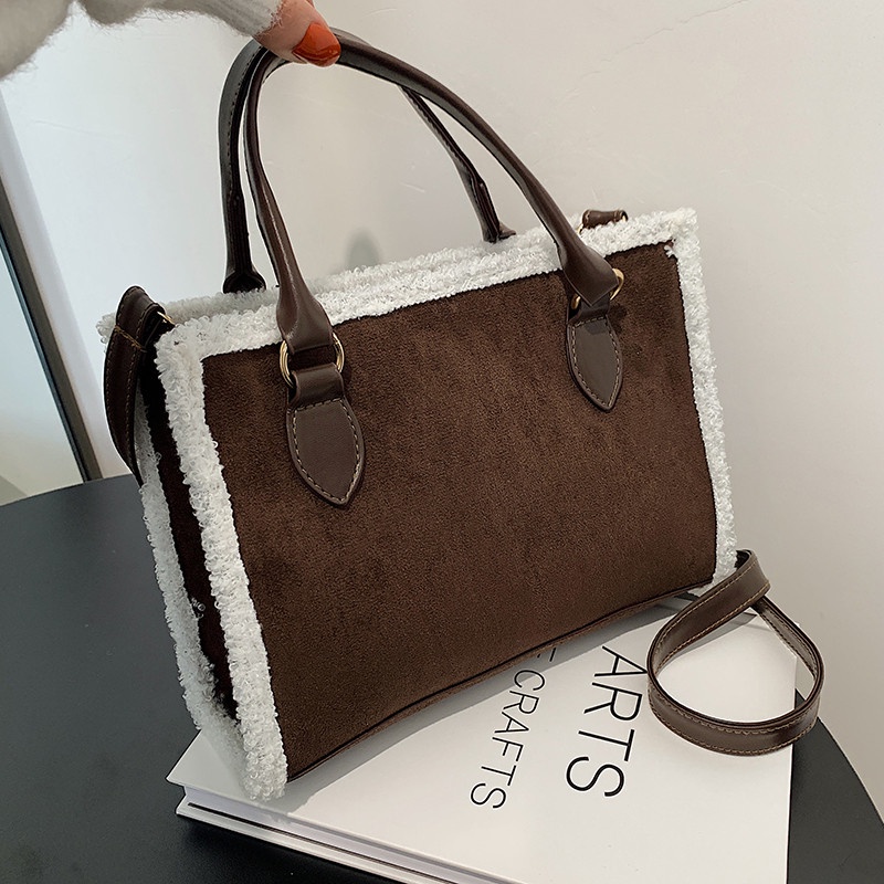 Túi xách nữ da lộn viền phối bông hàng Quảng Châu cao cấp ST06