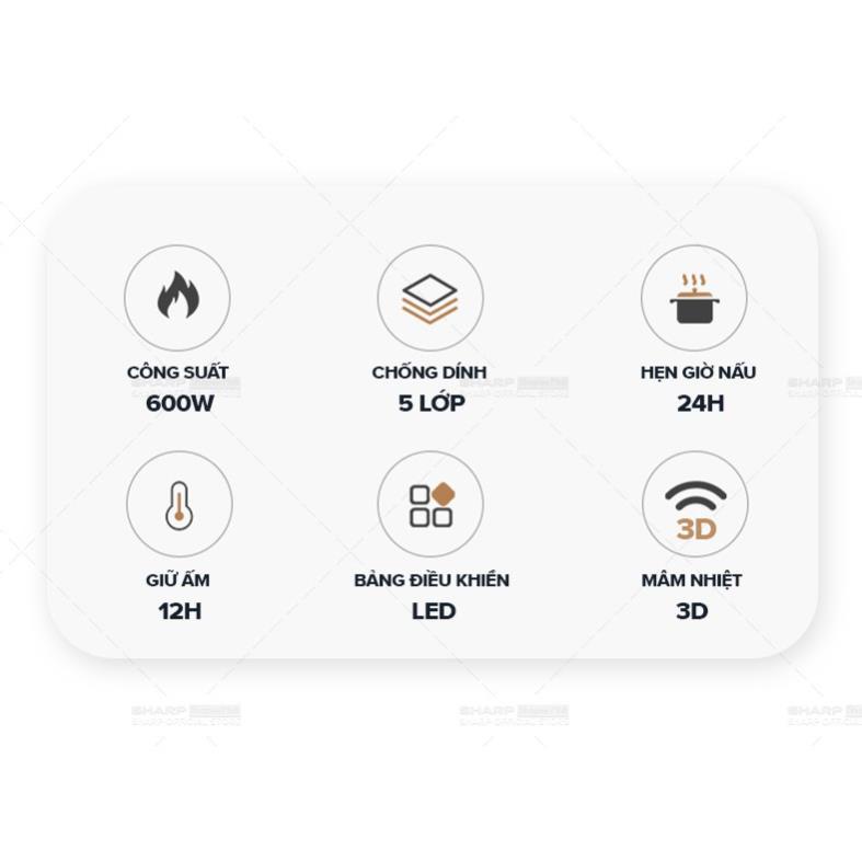 Nồi Cơm Điện Tử Sharp KS-COM100DV-RD 1 Lít 600W Hẹn giờ, 6 chế độ nấu Chính hãng