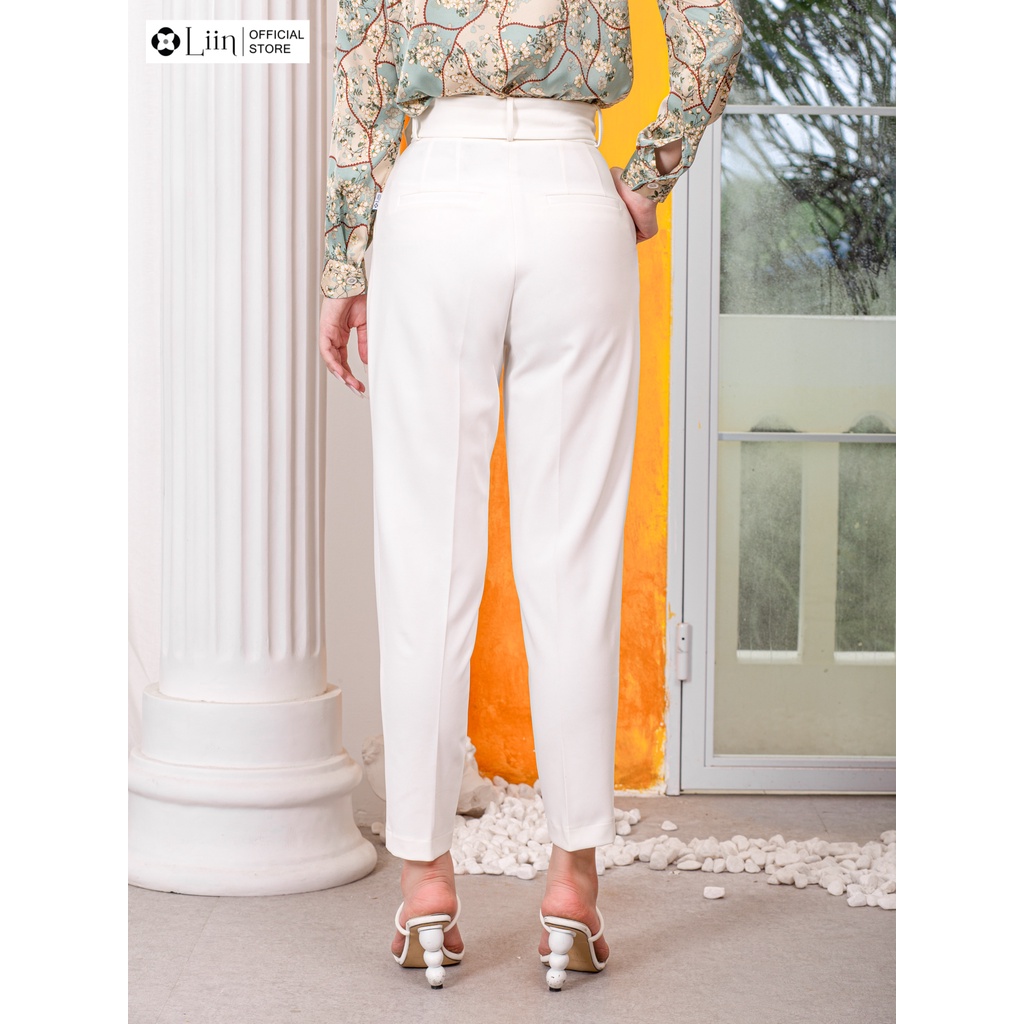Quần Baggy Linbi màu trắng kèm đai kiểu dáng công sở thanh lịch liin clothing Q3197