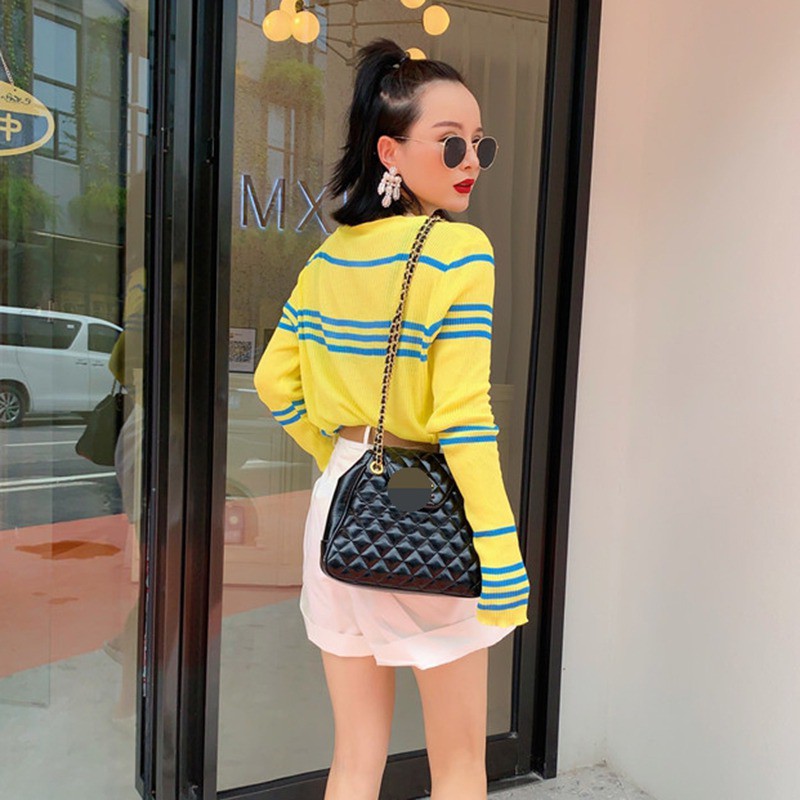 Áo thun len nữ tay dài cổ chữ V kiểu Hàn Quốc