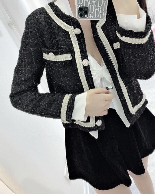 HÀNG LOẠI 1 Áo Khoác Dạ Nữ Viền Hạt Ngọc 2 Màu Siêu Xinh