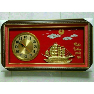 Tranh đồng hồ treo tường đá xi vàng